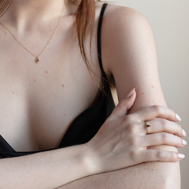 Solid Gold Smoky Quartz Shadow Kite Ring-Koogrl