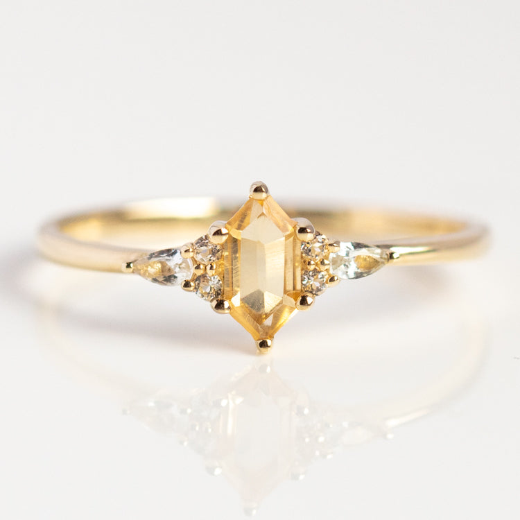 Solid Gold Citrine Destiny Hexagon Ring for Abundance-Koogrl