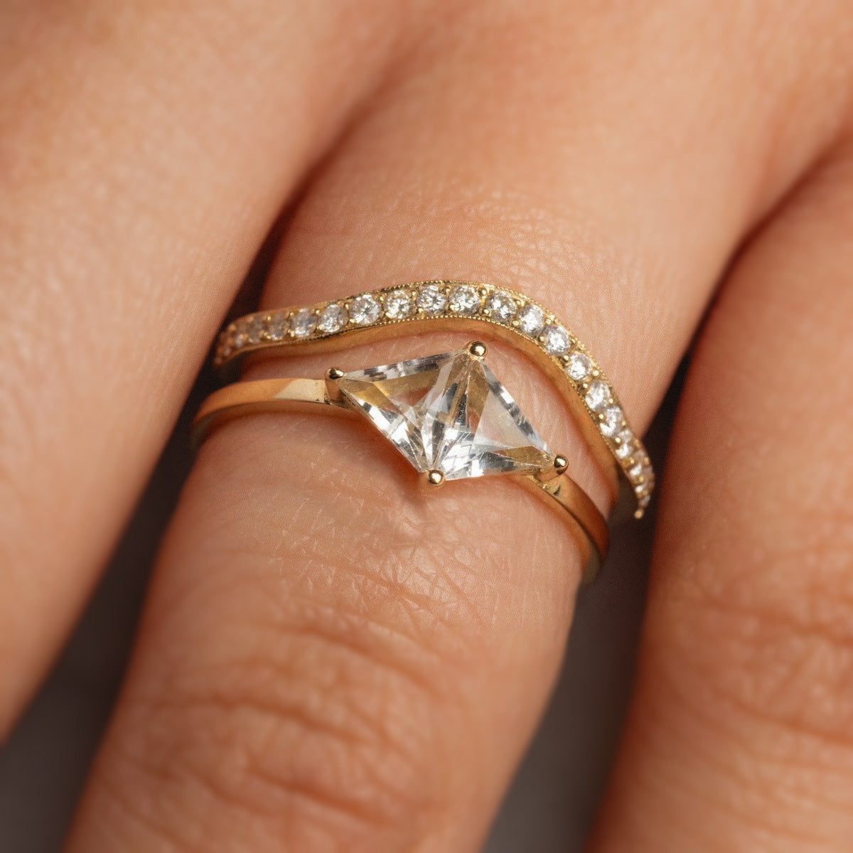 14k Low Tide Curved Band with Diamonds-Koogrl