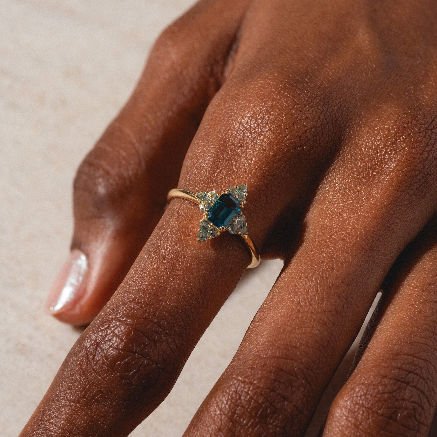 10k Snow Queen Blue Topaz Cluster Ring-Koogrl