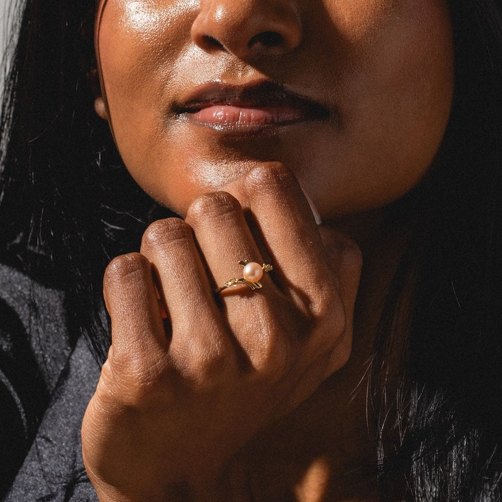 10k Forget Me Not Pink Pearl Bypass Ring-Koogrl