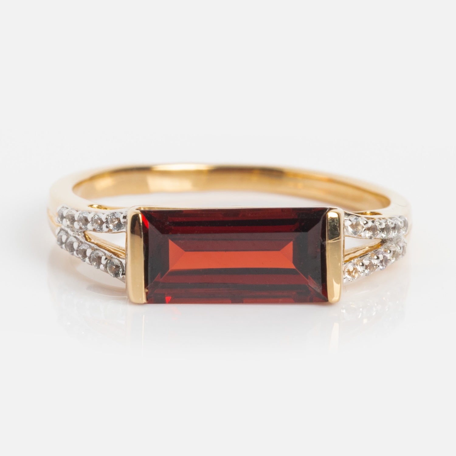 14k Gilded Garnet East West Baguette Ring-Koogrl