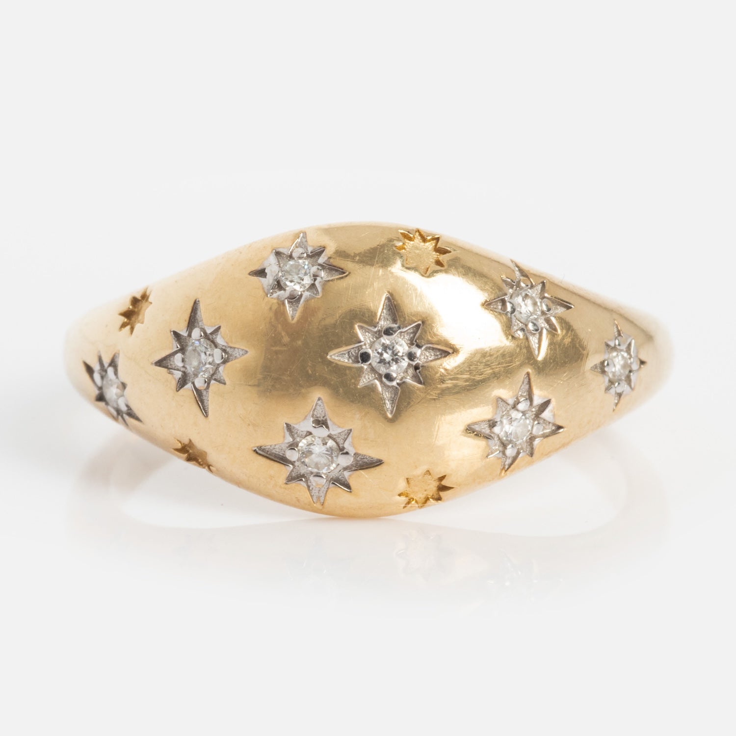 Solid Gold Star Crossed Dome Pinky Ring-Koogrl
