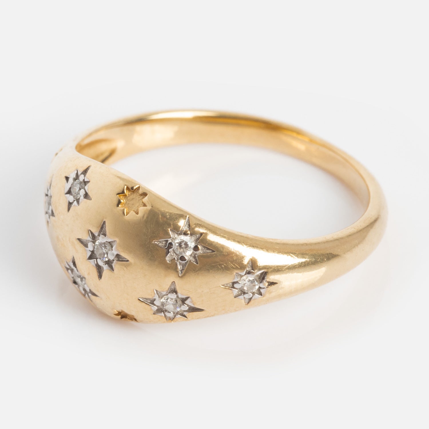 Solid Gold Star Crossed Dome Pinky Ring-Koogrl