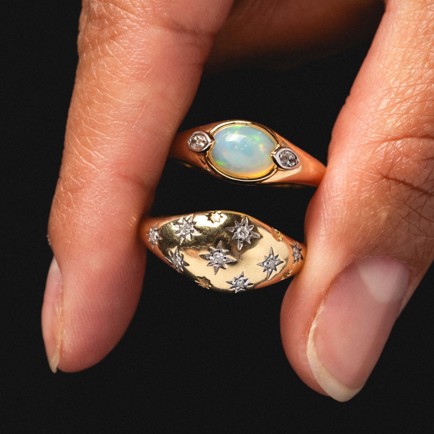 Solid Gold Star Crossed Dome Pinky Ring-Koogrl