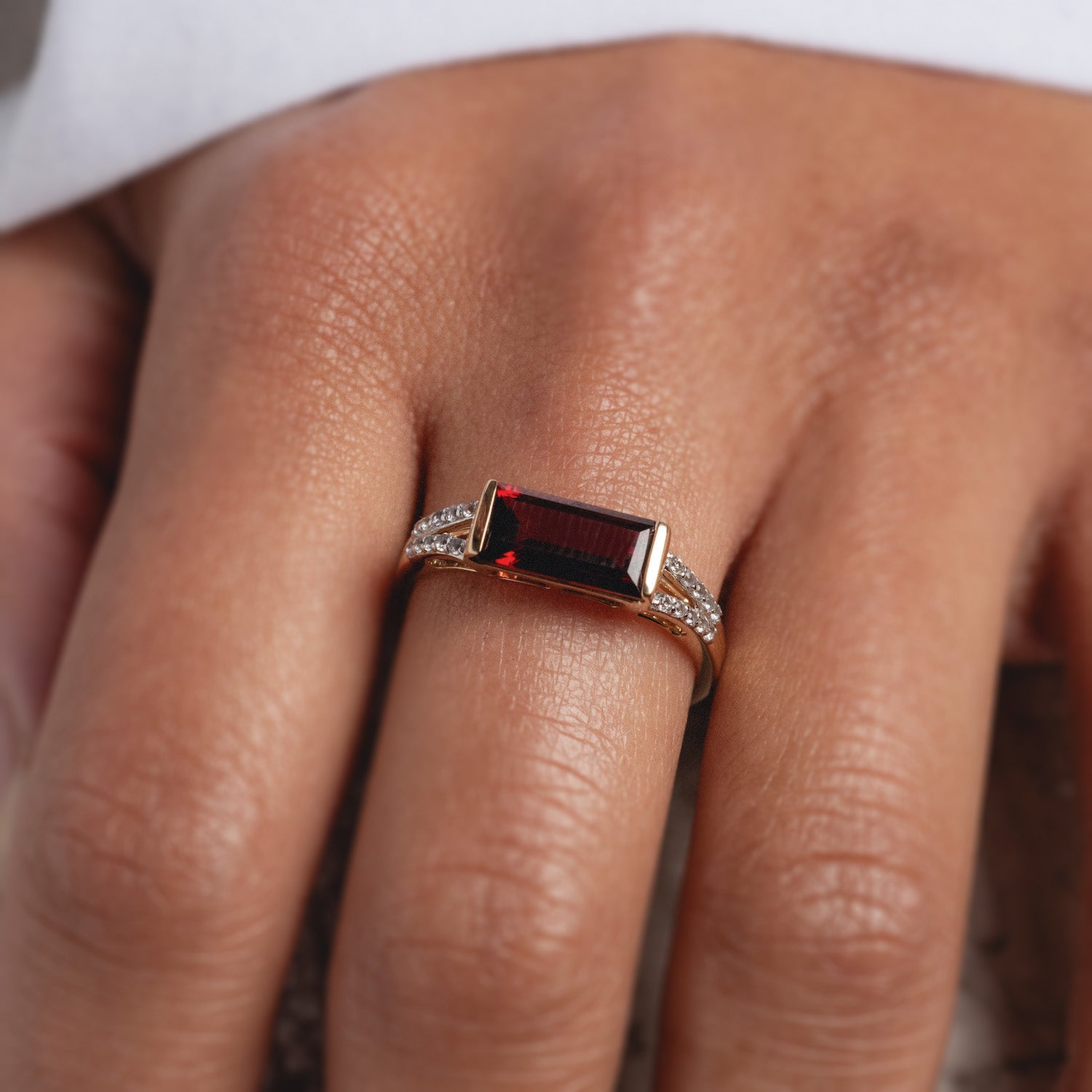 14k Gilded Garnet East West Baguette Ring-Koogrl