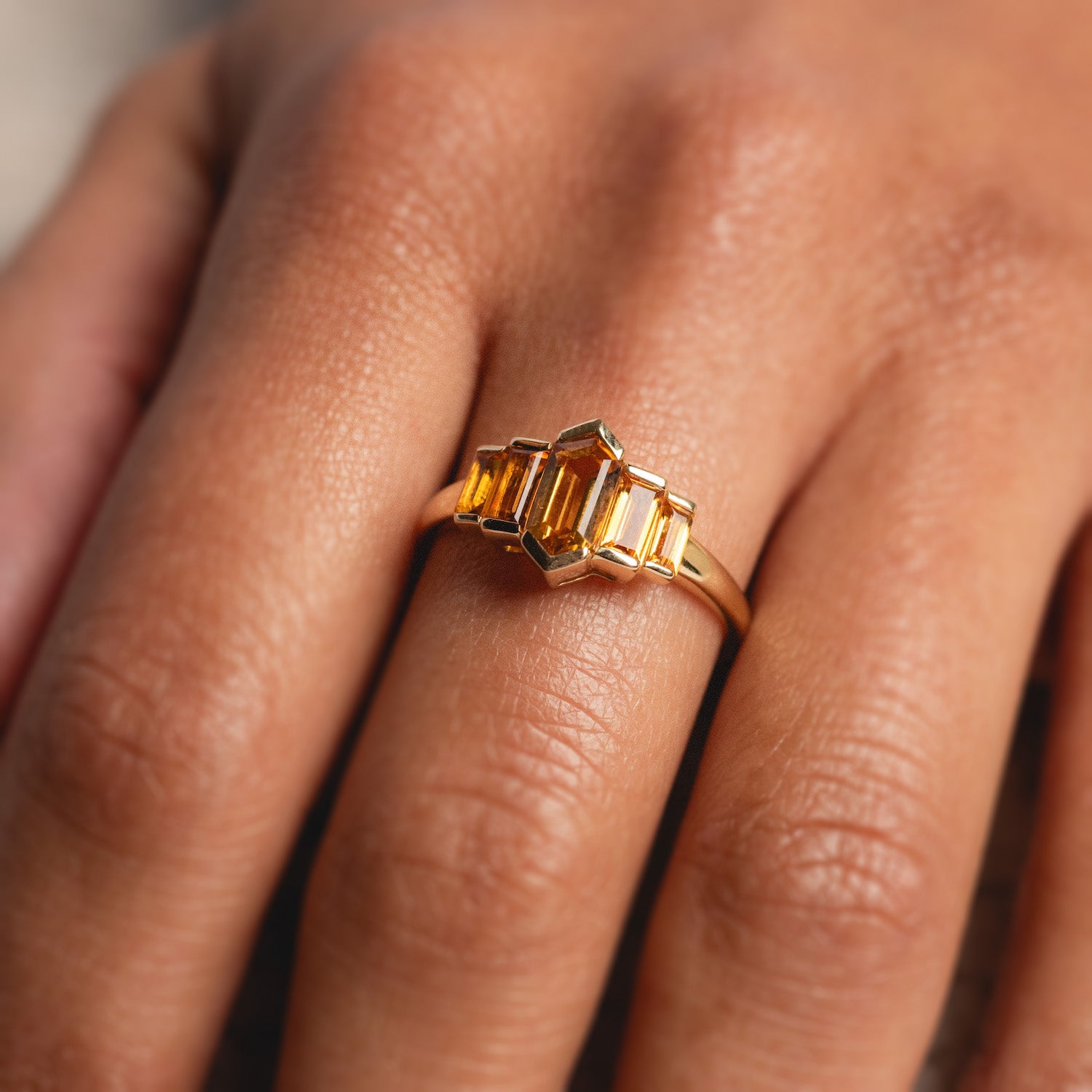 14k Graduated Citrine Deco Ring-Koogrl