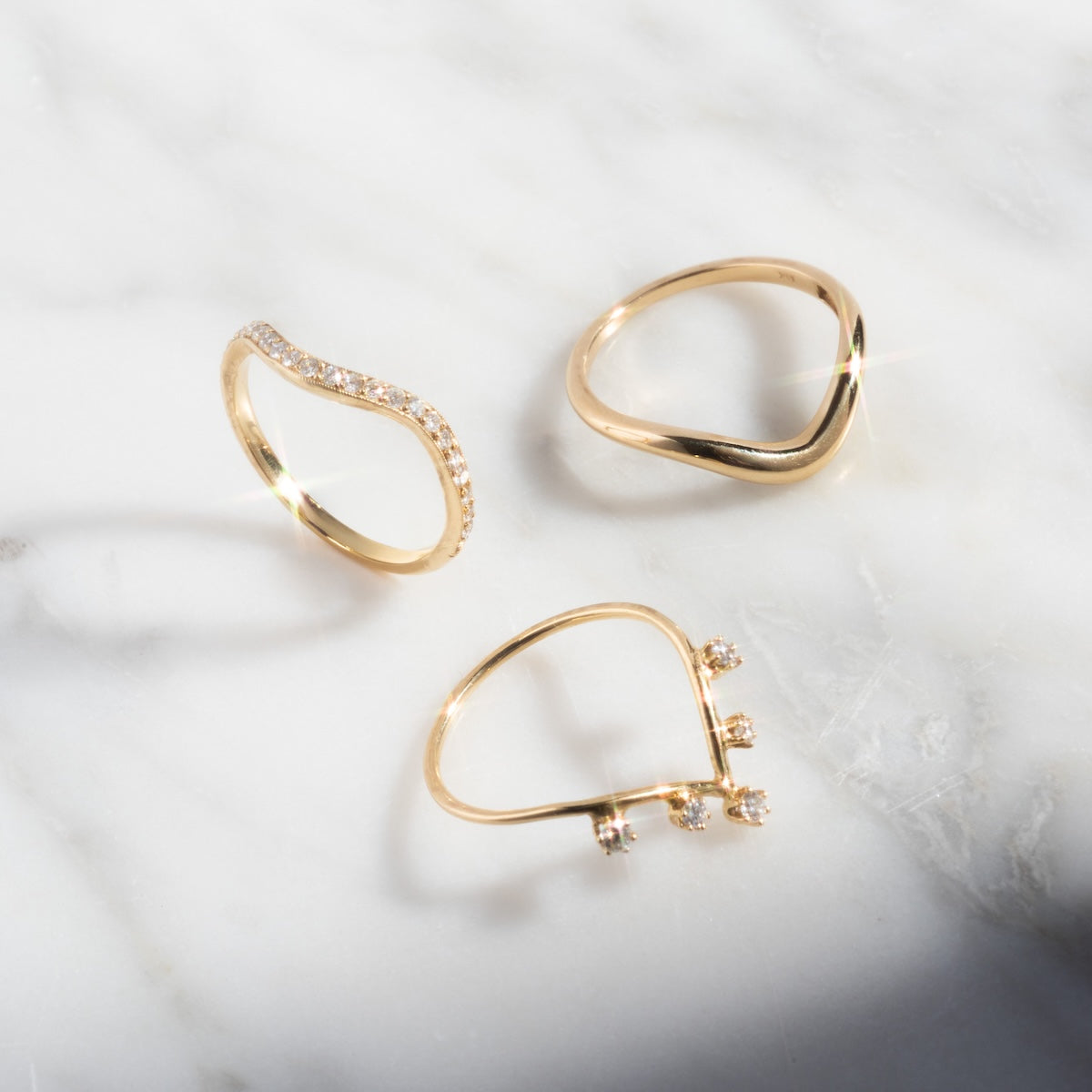 14k Low Tide Curved Band with Diamonds-Koogrl