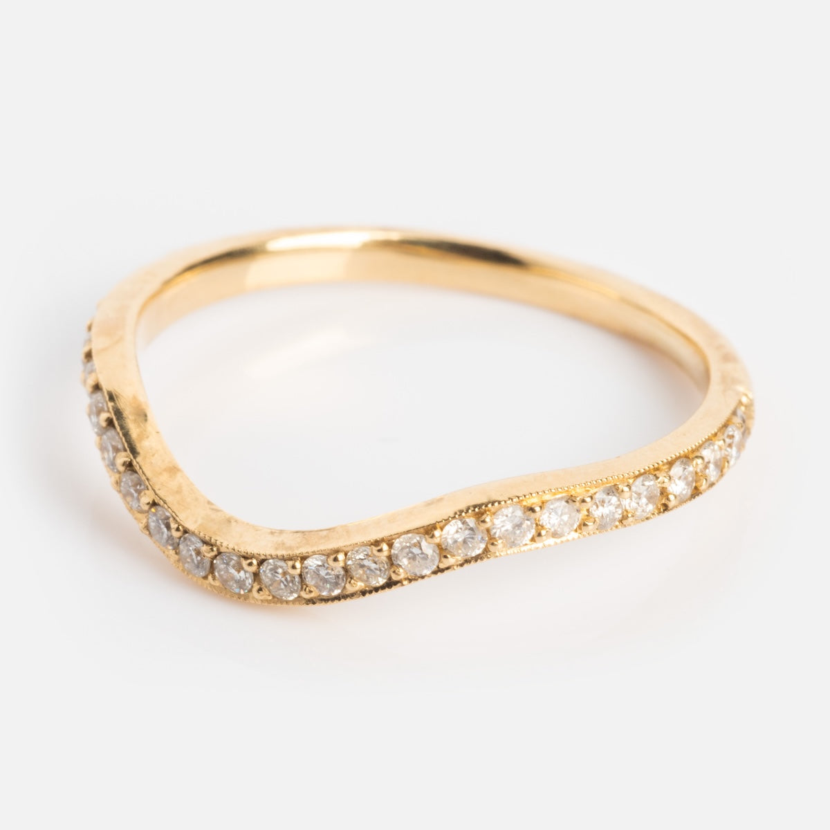 14k Low Tide Curved Band with Diamonds-Koogrl