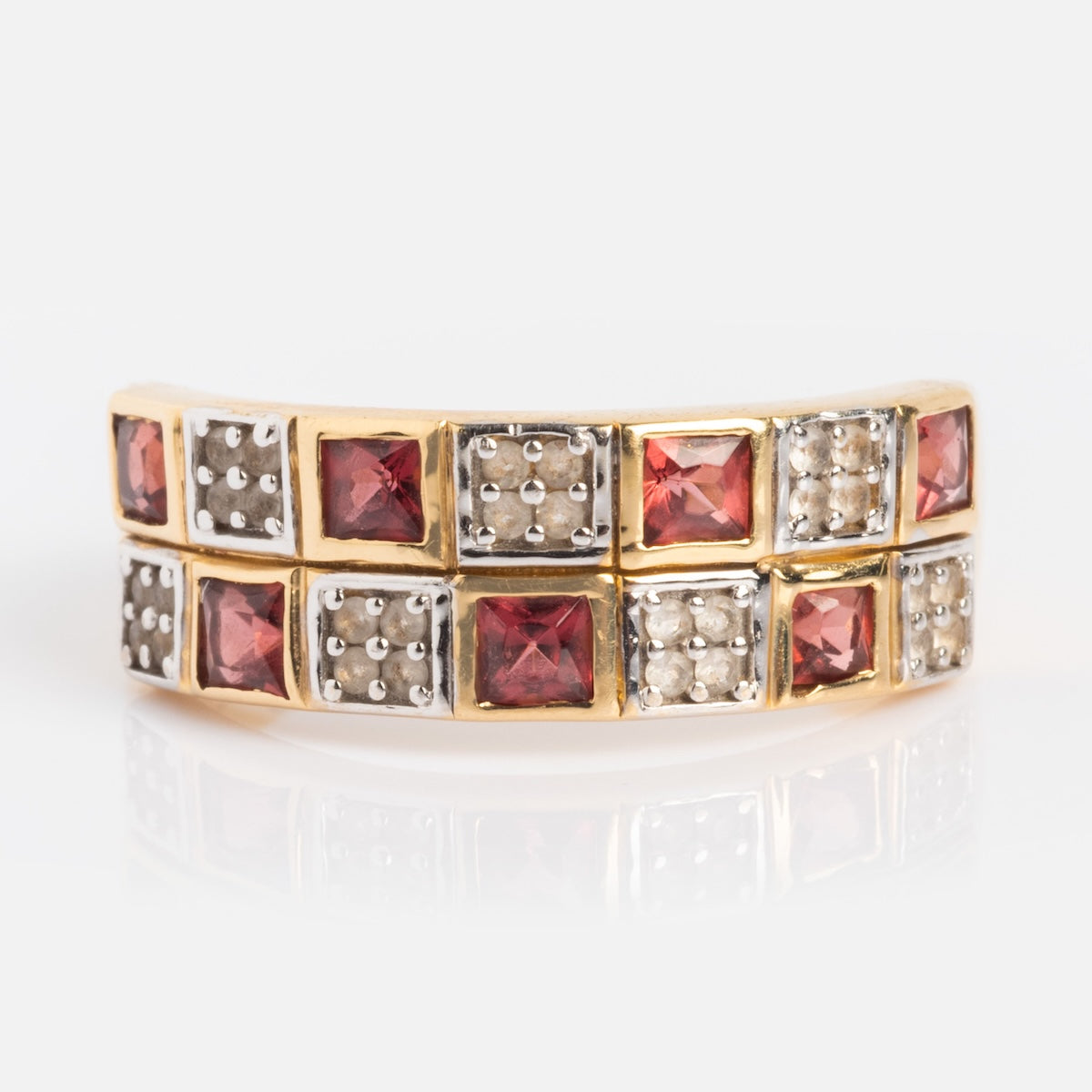 Solid Gold Garnet and Topaz Checkerboard Band-Koogrl