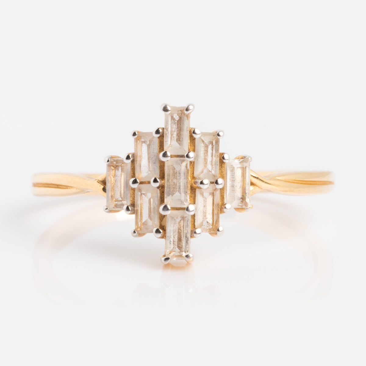 Solid Gold Vintage Inspired Baguette Shield Ring-Koogrl