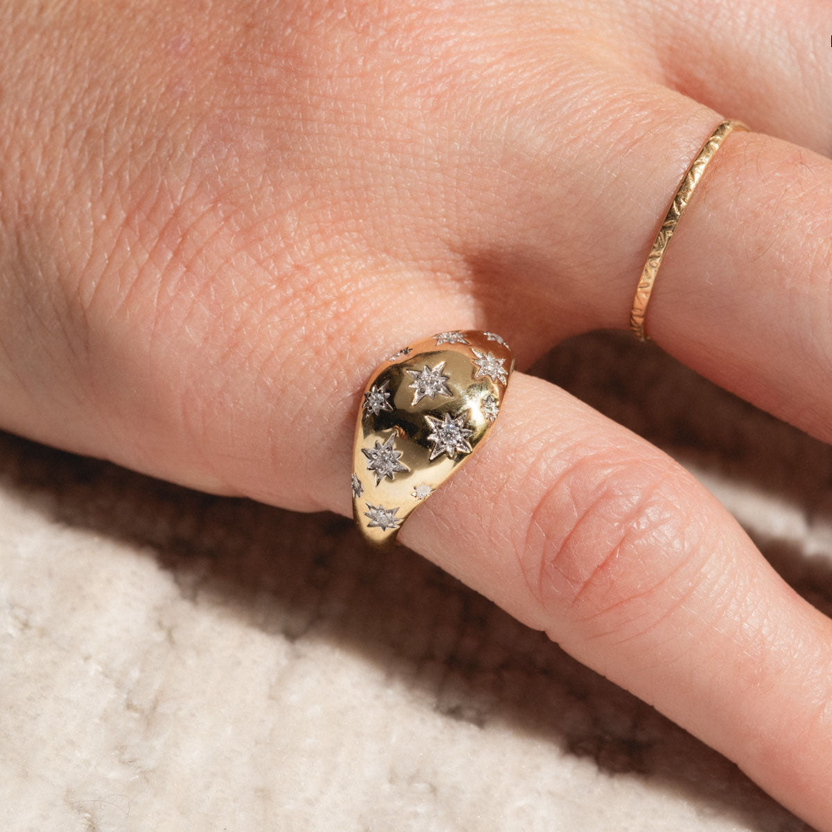 Solid Gold Star Crossed Dome Pinky Ring-Koogrl