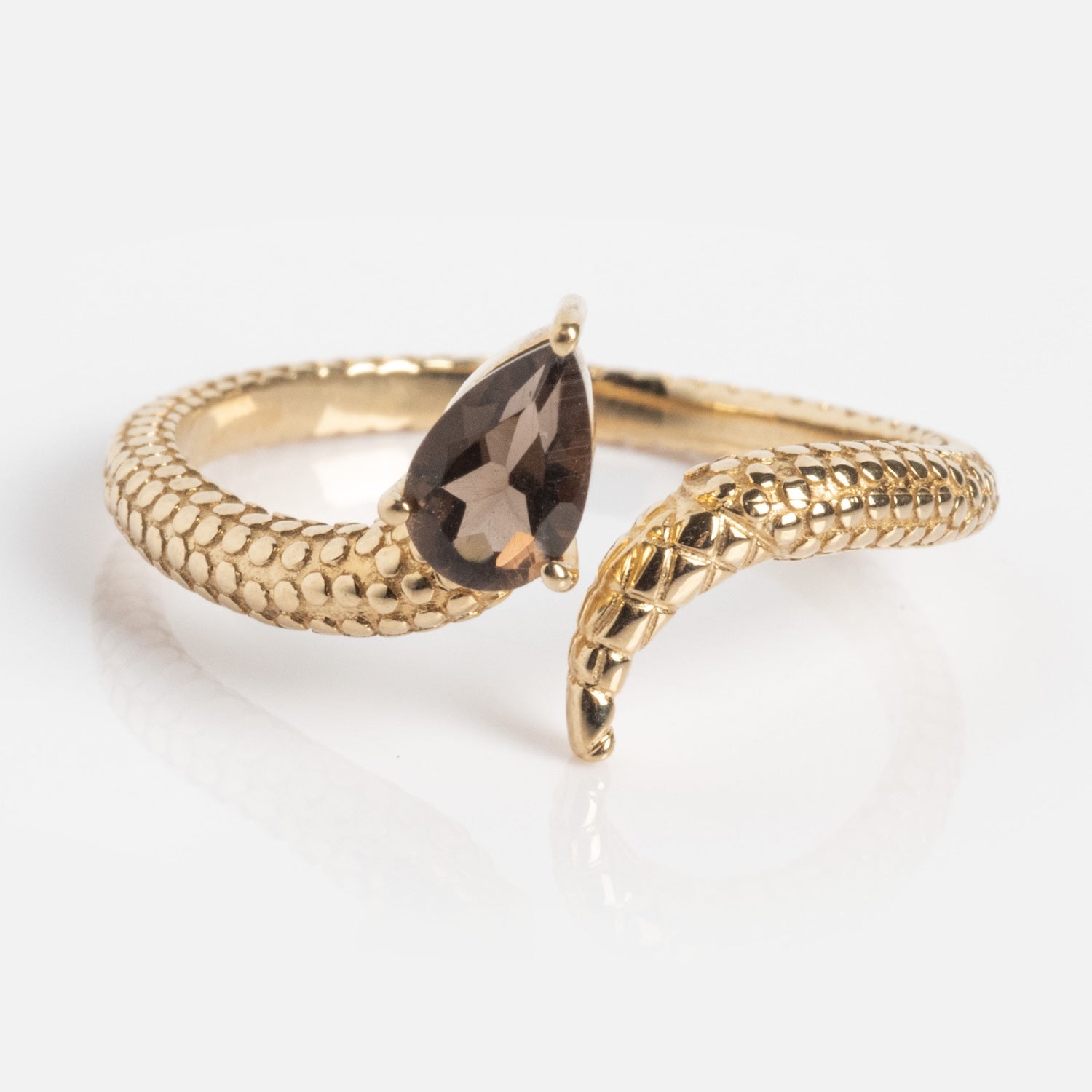 Solid Gold Smoky Quartz Snake Ring for Transformation-Koogrl