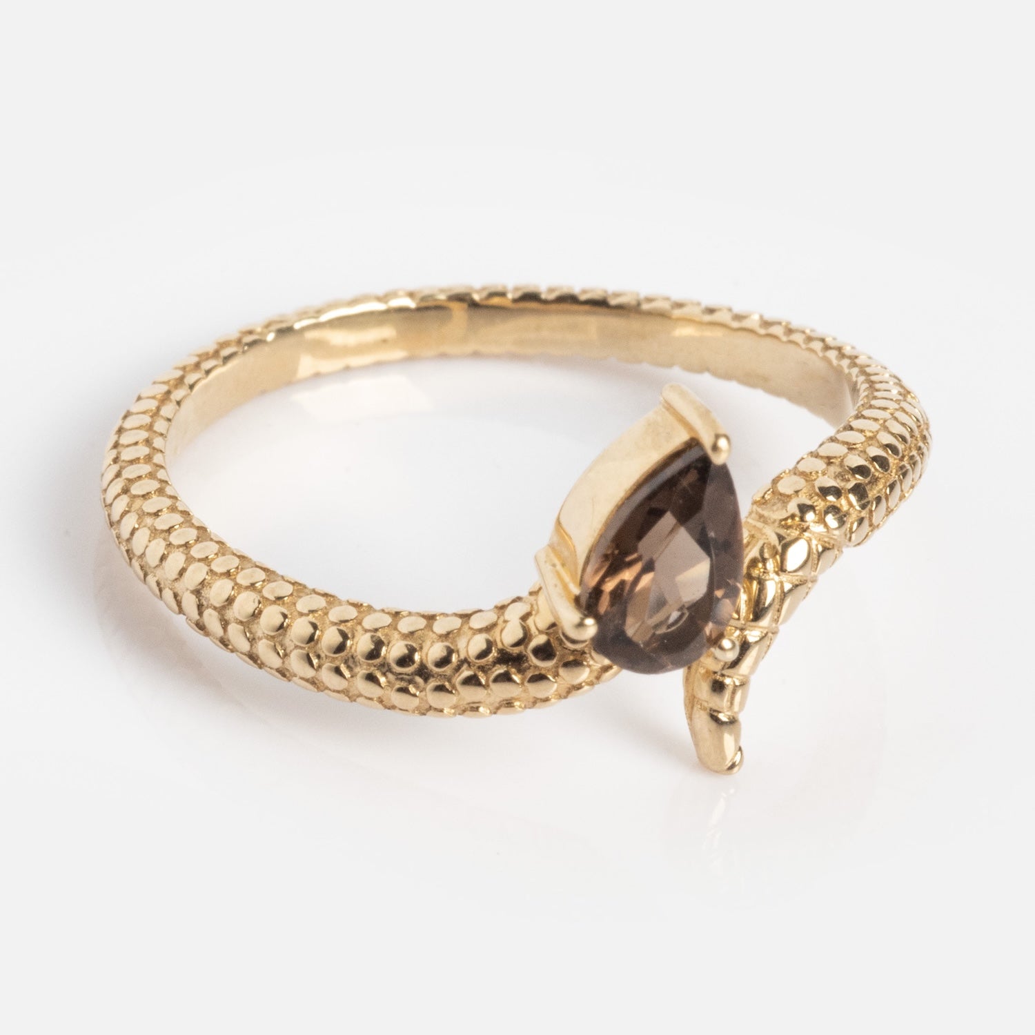 Solid Gold Smoky Quartz Snake Ring for Transformation-Koogrl
