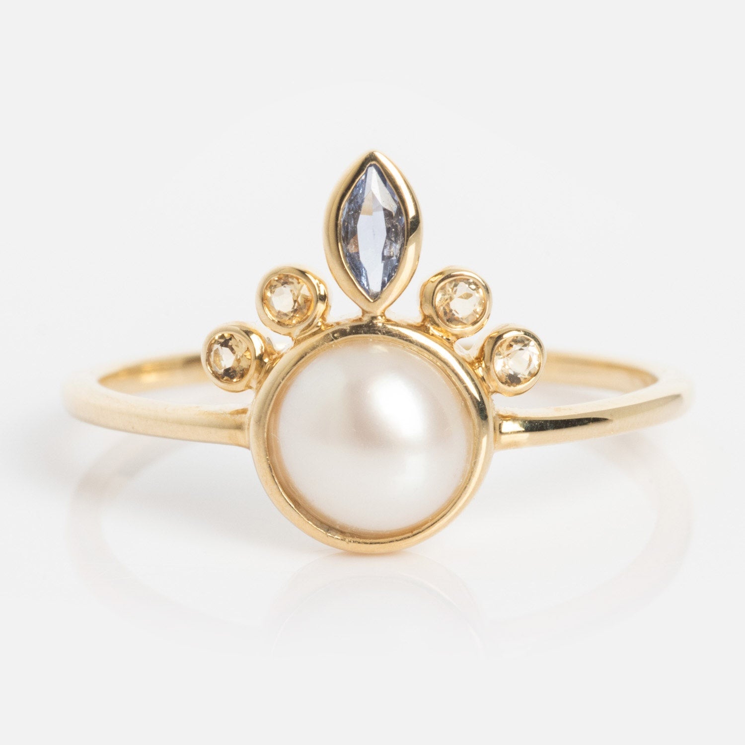 Solid Gold Crowned Bezel Pearl Ring-Koogrl