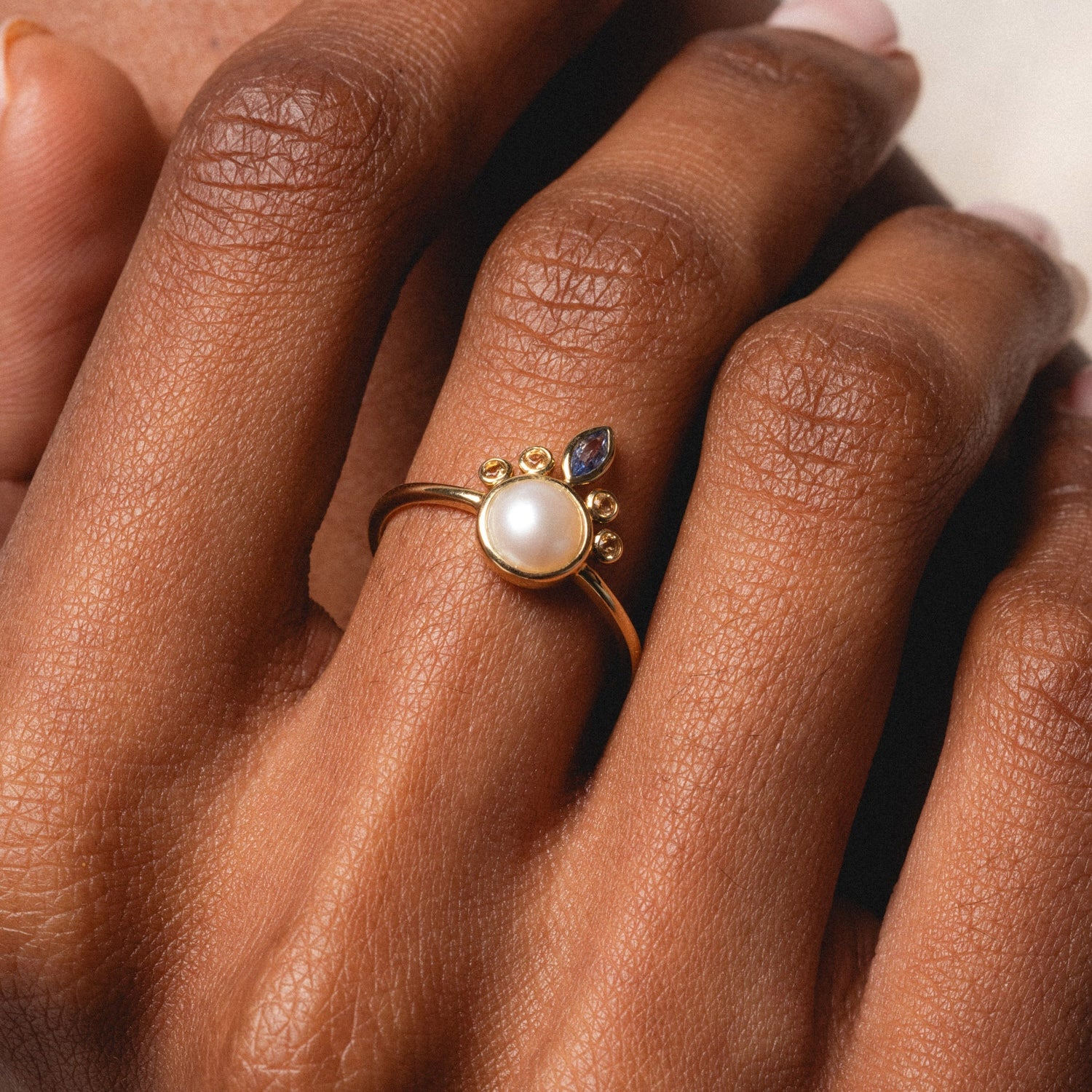 Solid Gold Crowned Bezel Pearl Ring-Koogrl