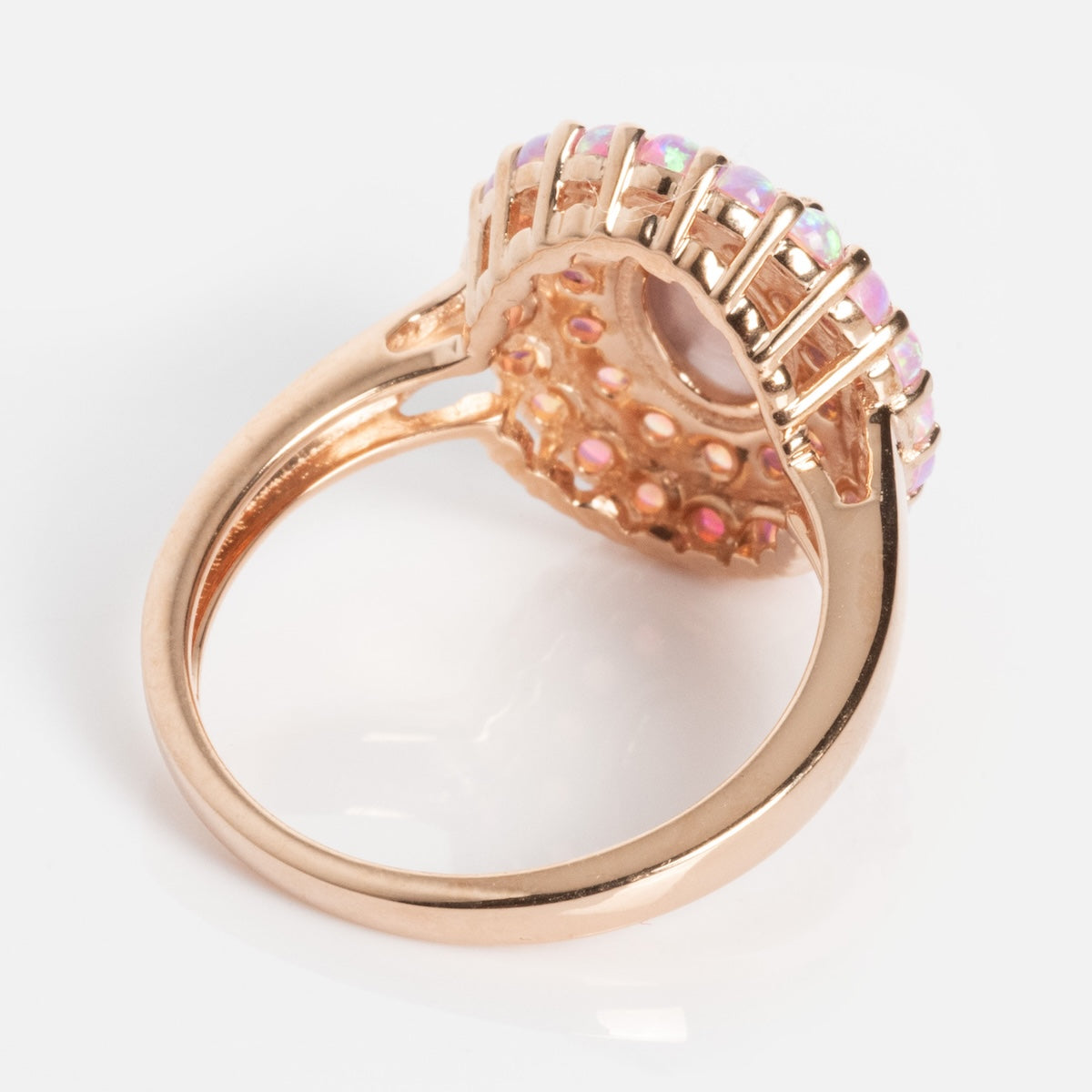 Rose Gold Pink Opal and Cats Eye Moonstone Crown Ring-Koogrl