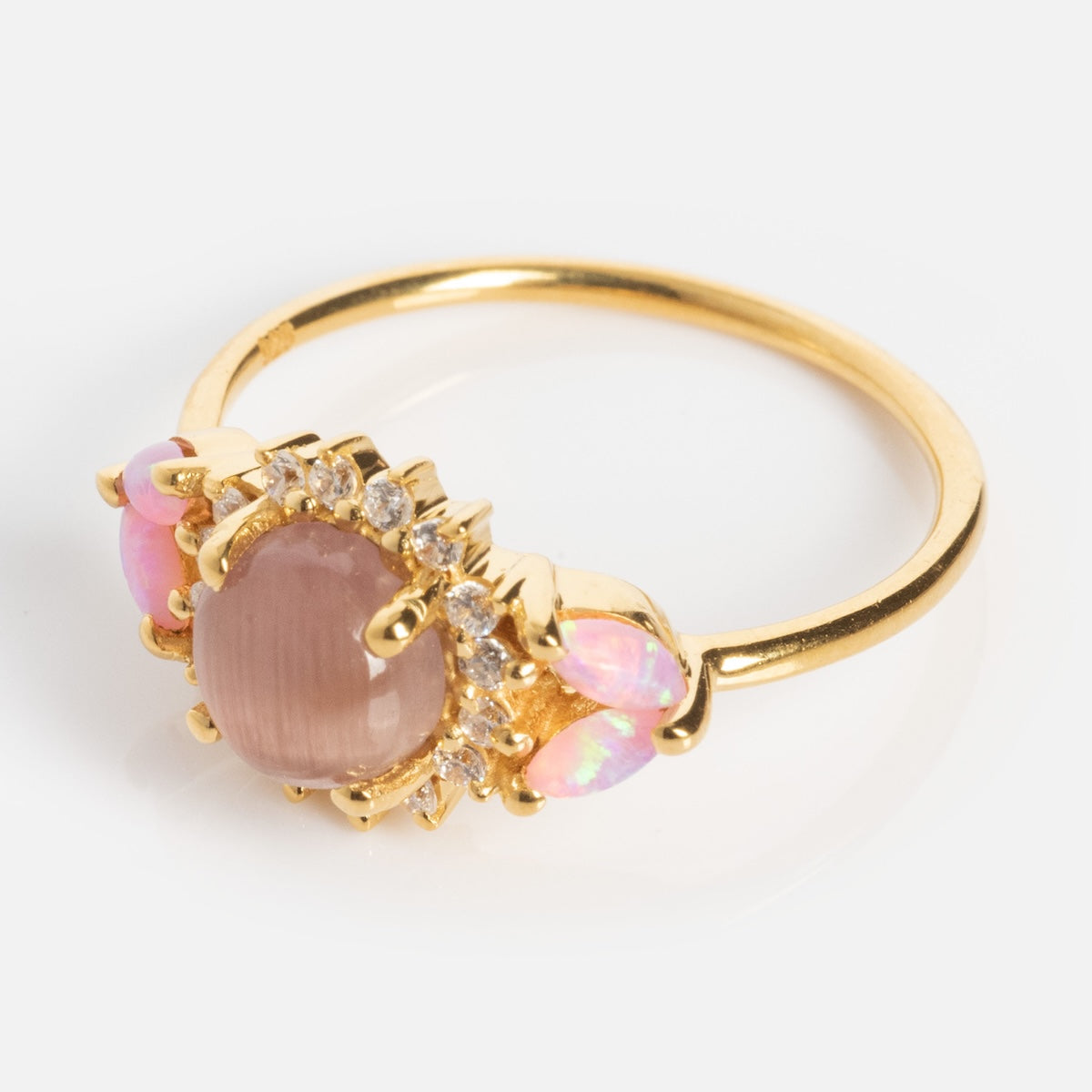 Pink Opal and Cats Eye Moonstone Sunflower Ring-Koogrl