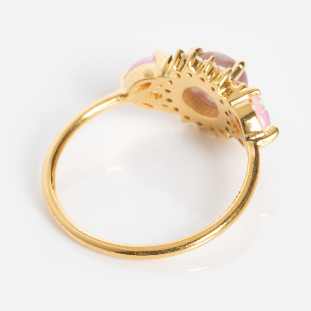 Pink Opal and Cats Eye Moonstone Sunflower Ring-Koogrl