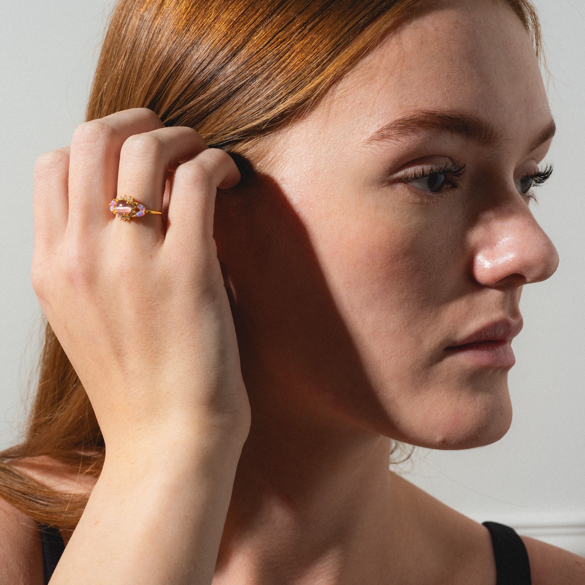 Pink Opal and Cats Eye Moonstone Sunflower Ring-Koogrl