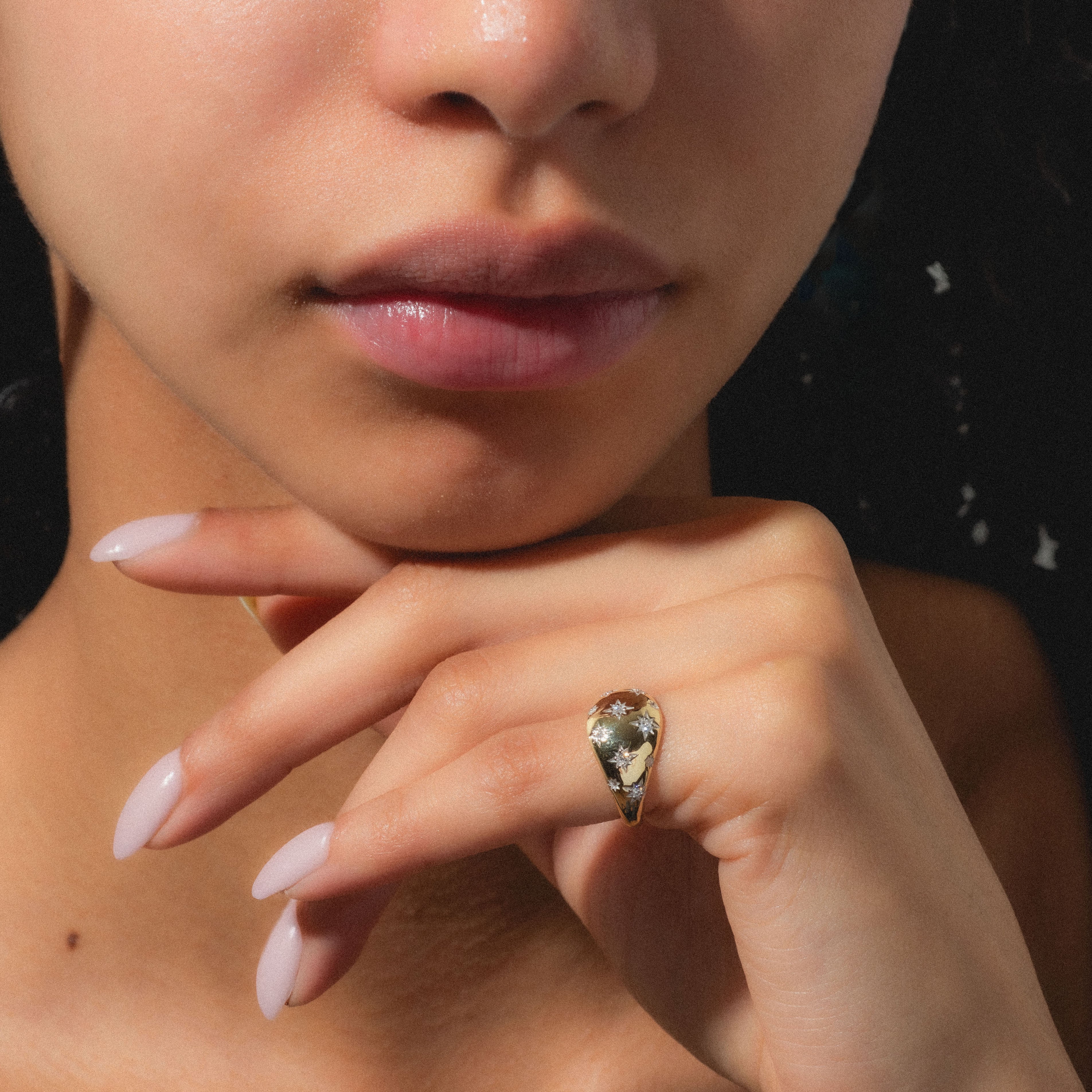Solid Gold Star Crossed Dome Pinky Ring-Koogrl