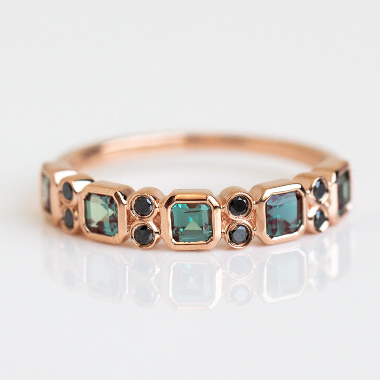 9kt Rose Gold Alexandrite & Black Diamond Juniper Ring-Koogrl