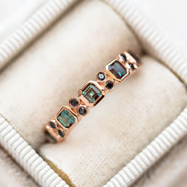 9kt Rose Gold Alexandrite & Black Diamond Juniper Ring-Koogrl