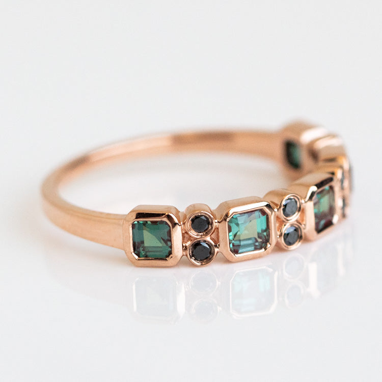 9kt Rose Gold Alexandrite & Black Diamond Juniper Ring-Koogrl