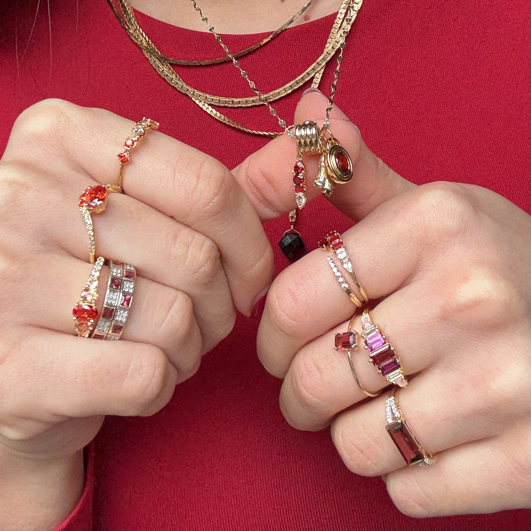 14k Gilded Garnet East West Baguette Ring-Koogrl