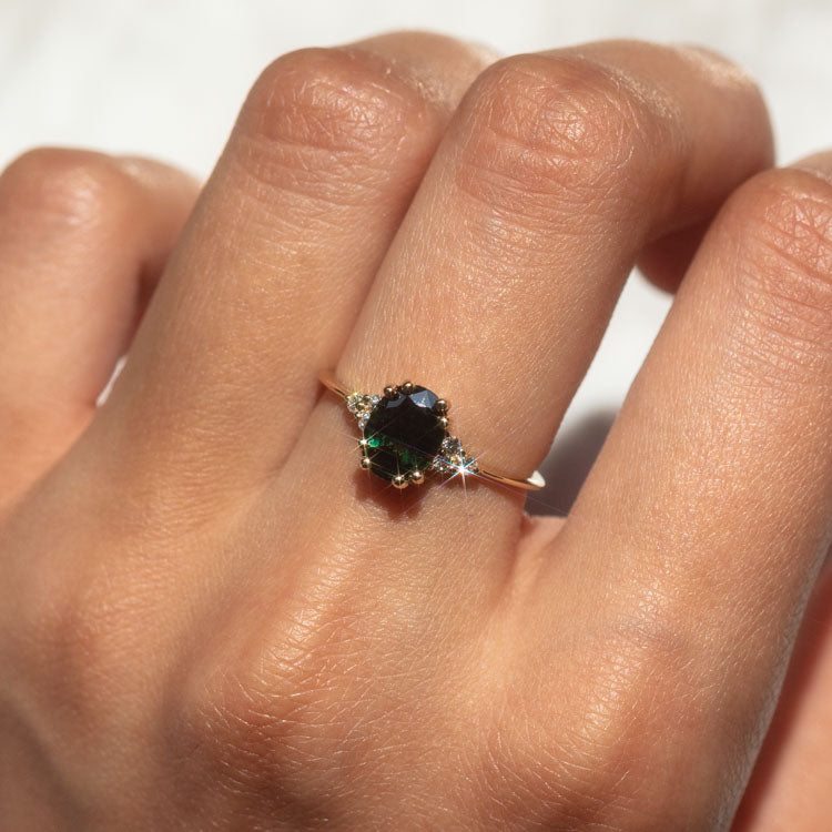 Juno Ring with Teal Sapphire in Yellow Gold-Koogrl
