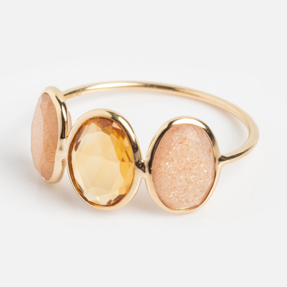 Solid Gold Morning Light Citrine and Sunstone Ring-Koogrl