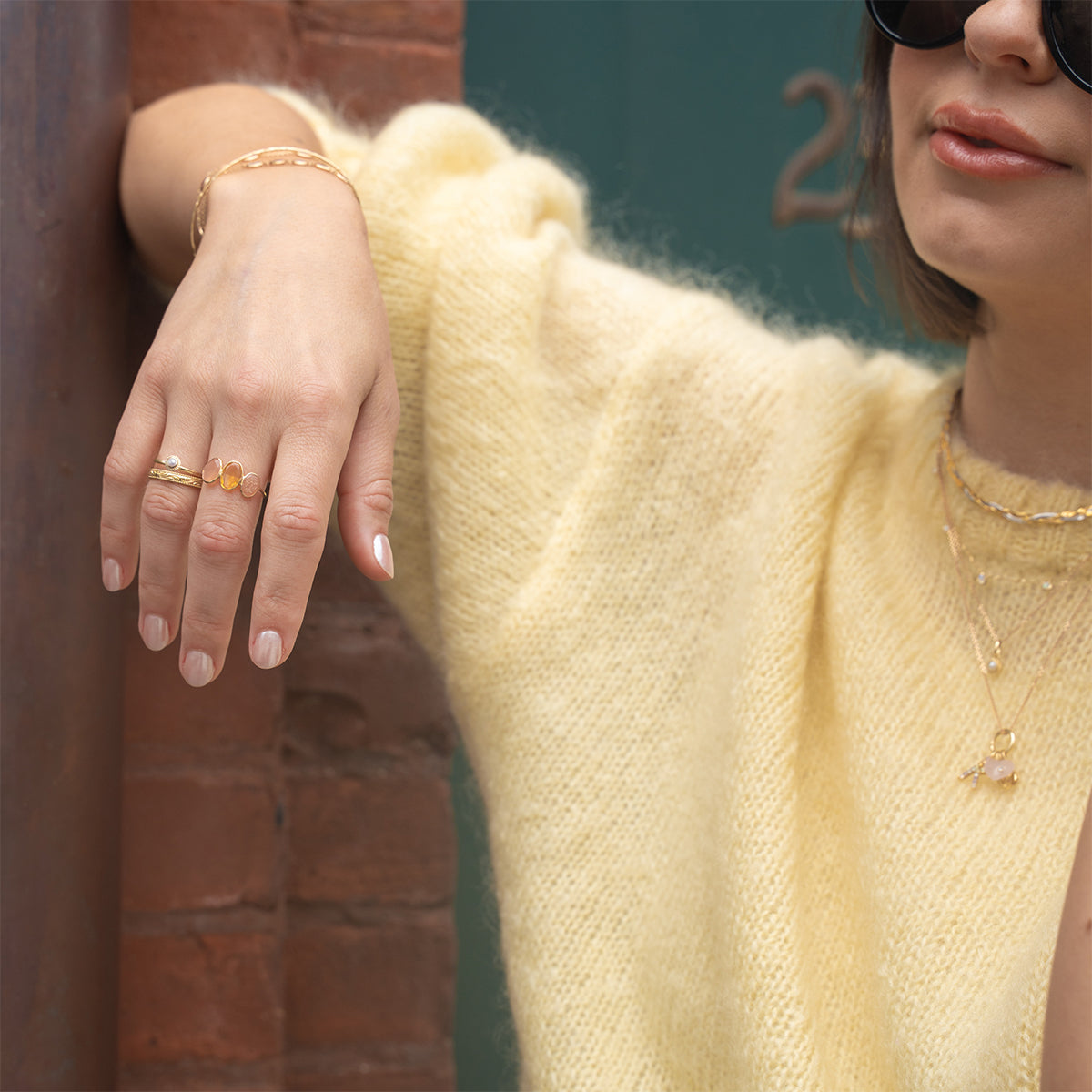 Solid Gold Morning Light Citrine and Sunstone Ring-Koogrl