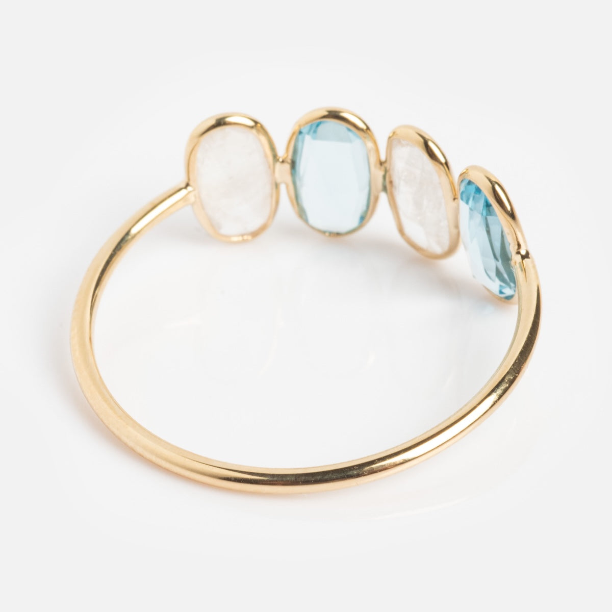Solid Gold Daybreak Moonstone and Blue Topaz Ring-Koogrl
