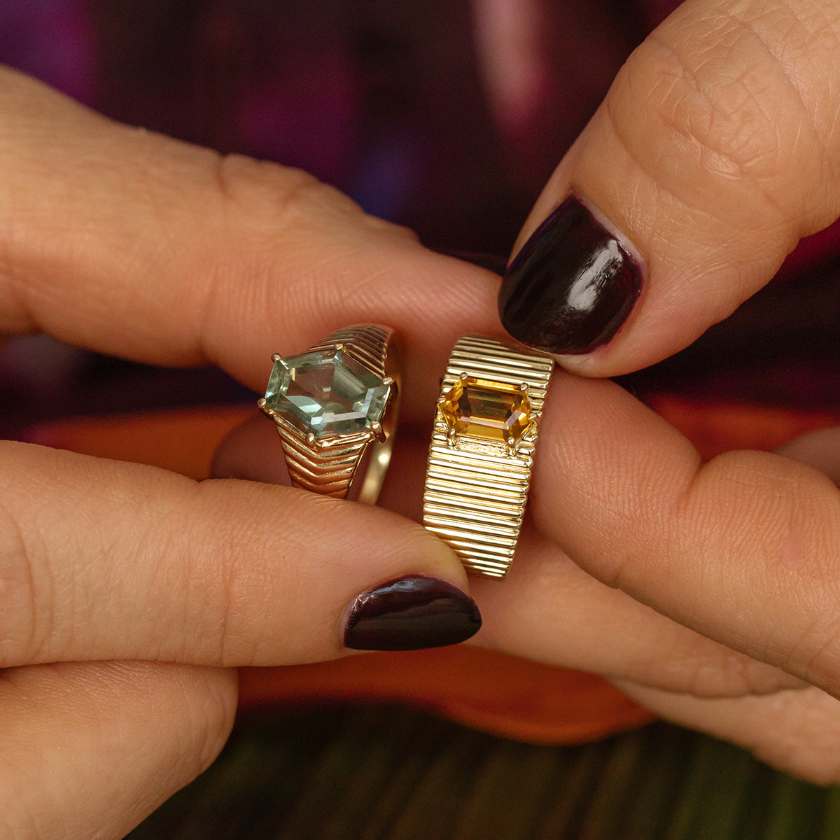 Solid Gold Citrine Bold Fluted Cigar Band-Koogrl