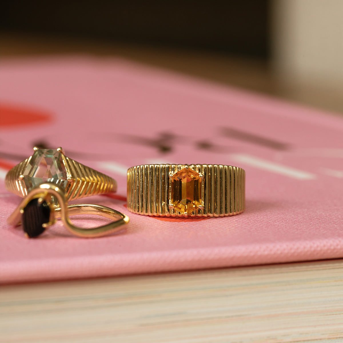 Solid Gold Citrine Bold Fluted Cigar Band-Koogrl