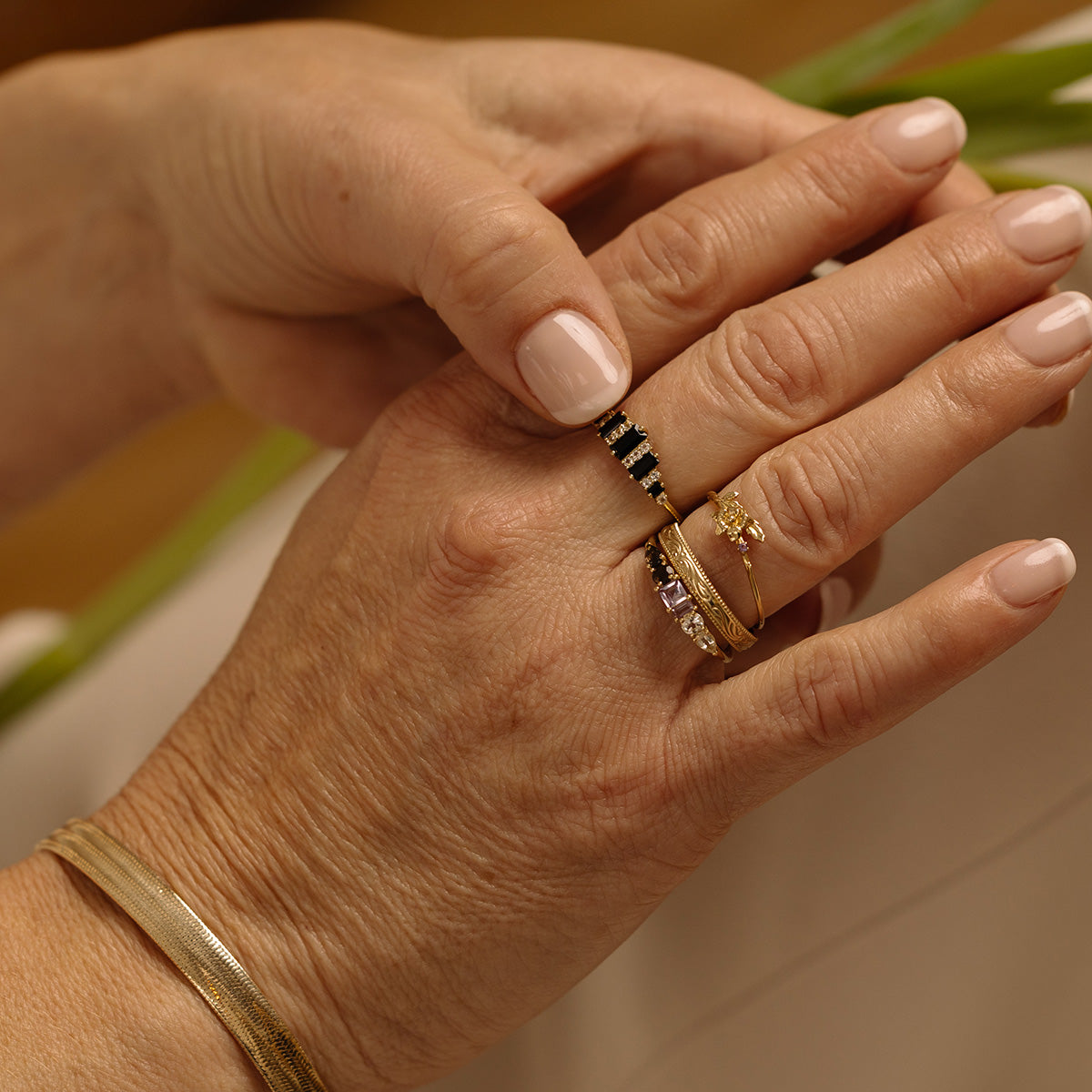Solid Gold Black Agate Crown Ring-Koogrl