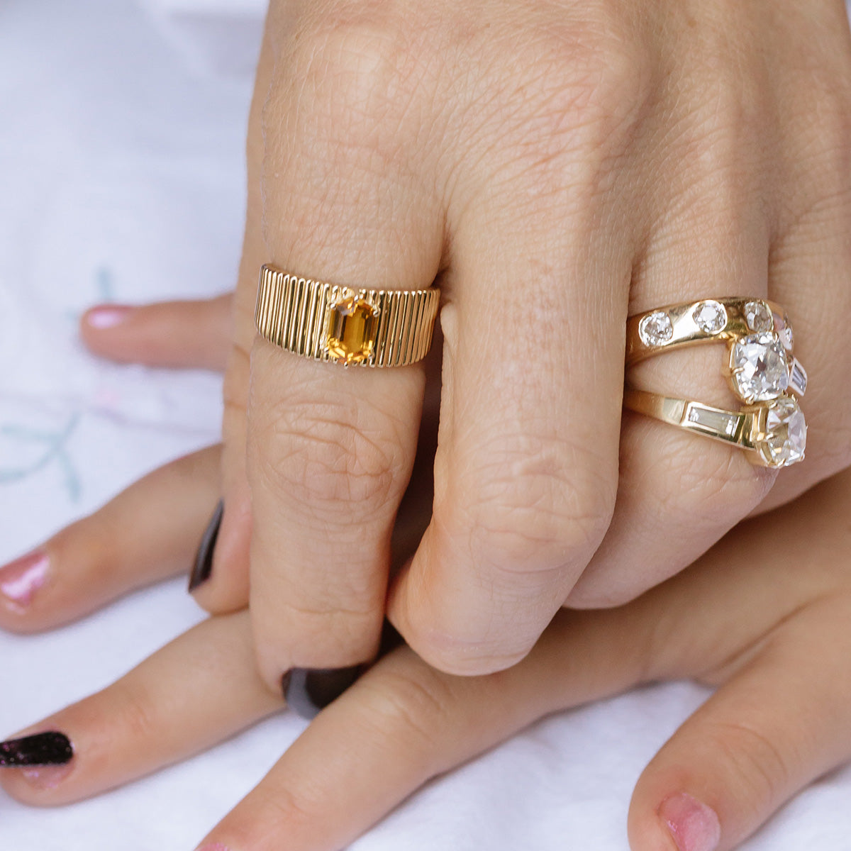 Solid Gold Citrine Bold Fluted Cigar Band-Koogrl