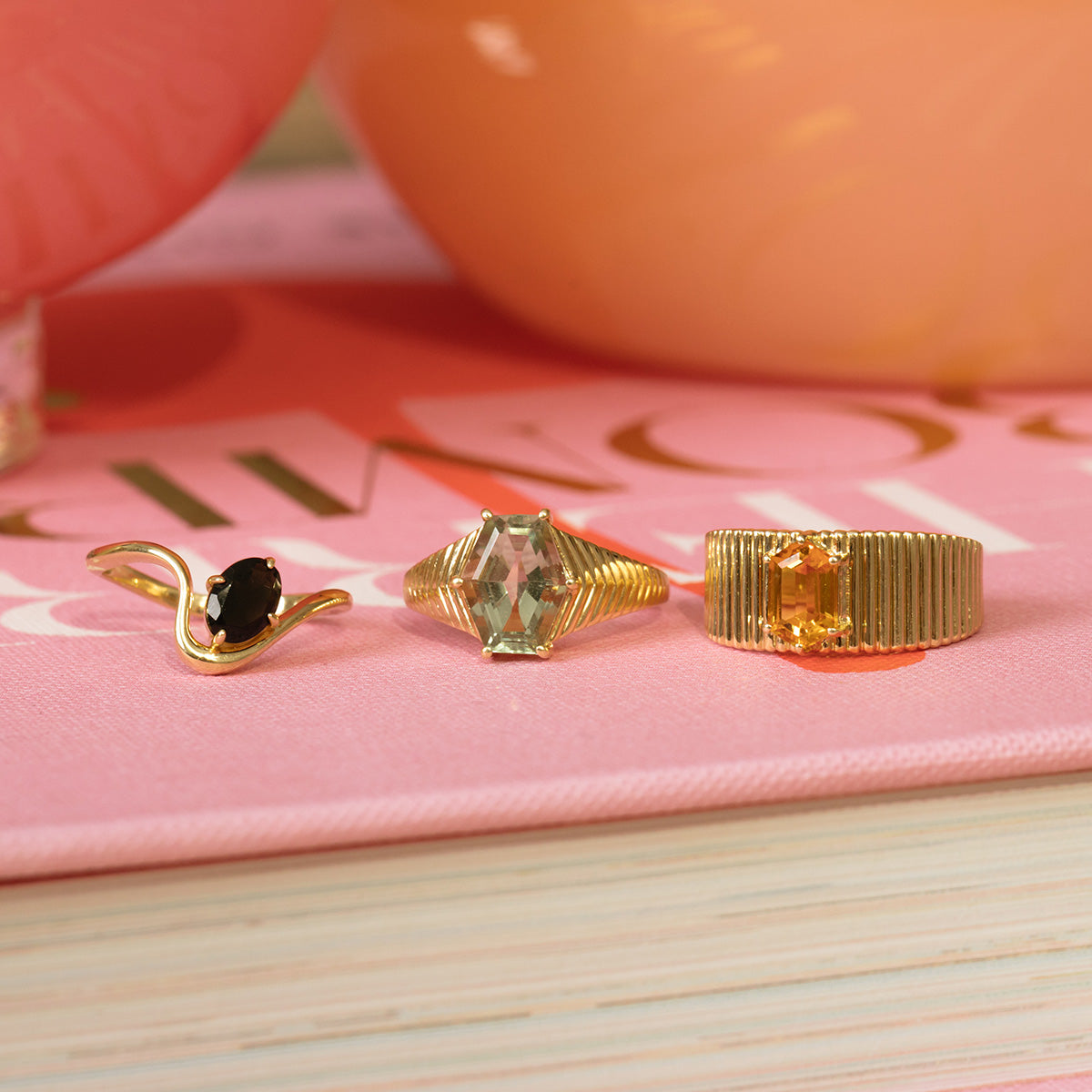 Solid Gold Green Amethyst Bold Chevron Ring-Koogrl