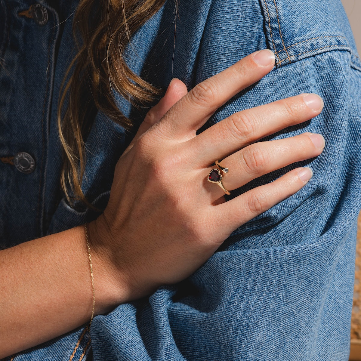 Heart Garnet and Diamond Twist Ring-Koogrl