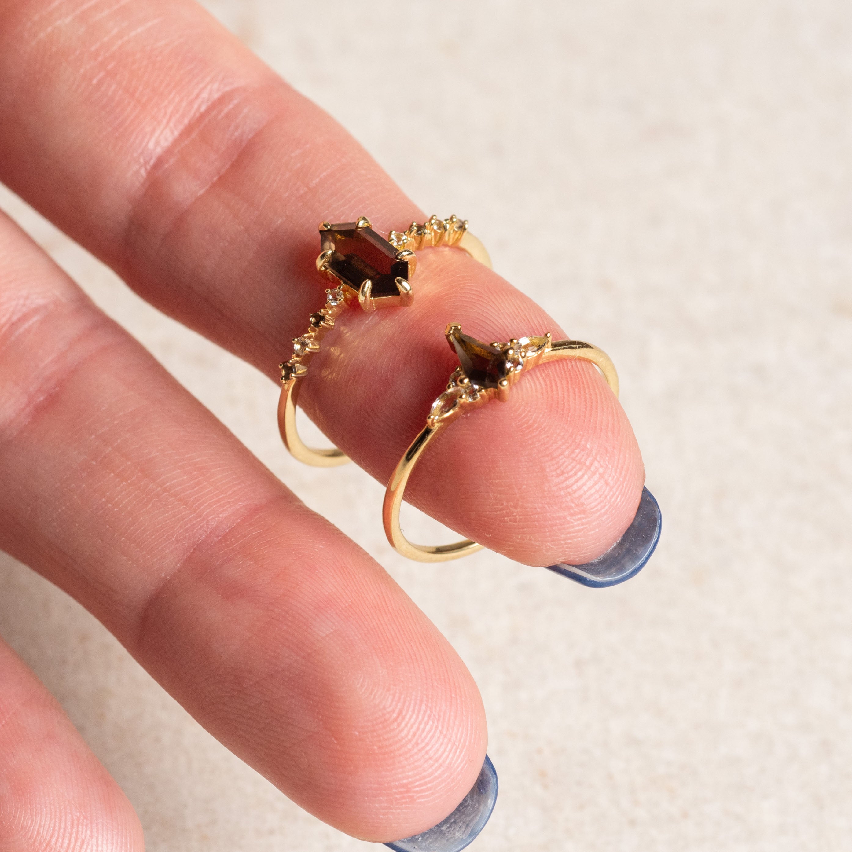 Solid Gold Smoky Quartz Shadow Kite Ring-Koogrl