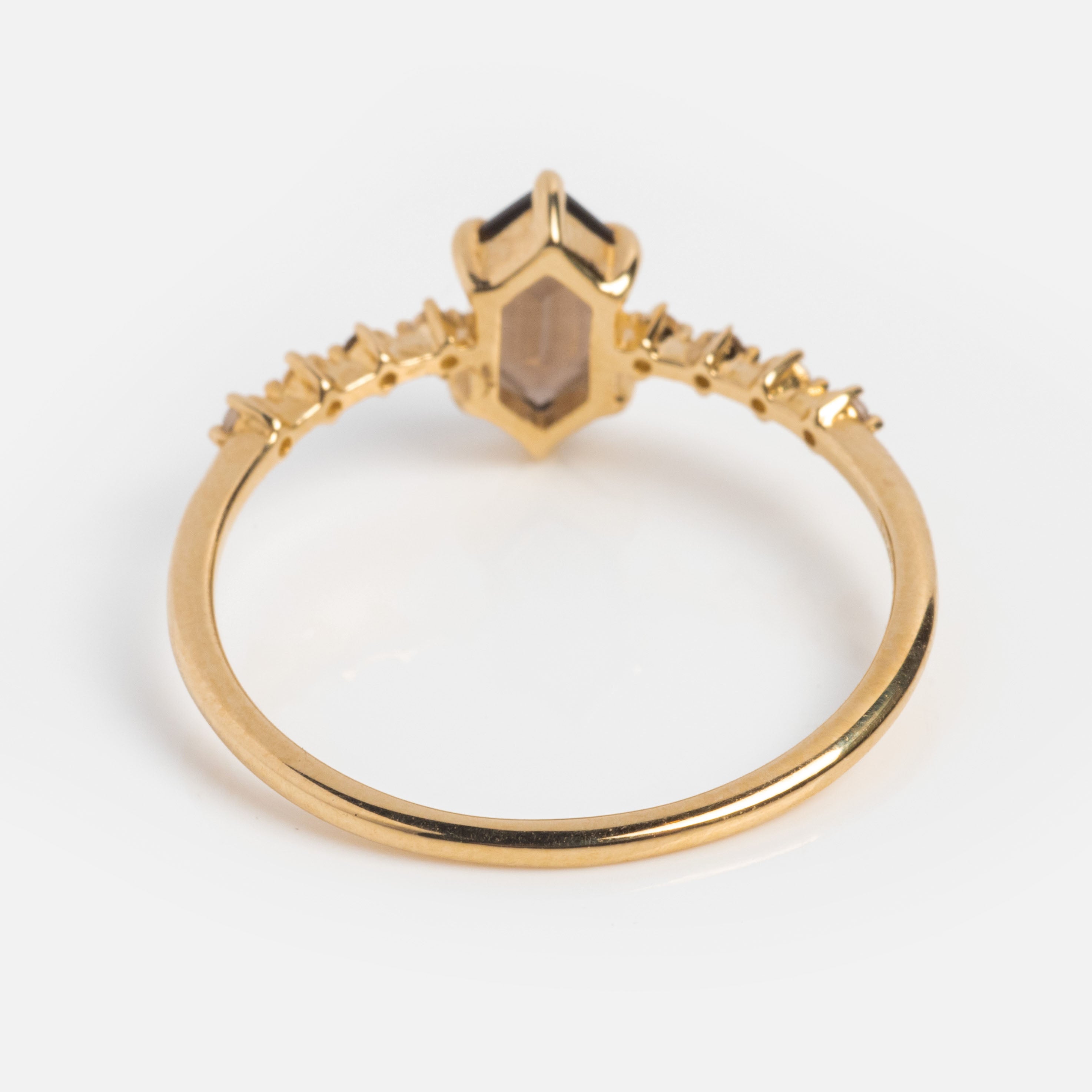 Solid Gold Smoky Quartz Hexagon Ring for Courage-Koogrl
