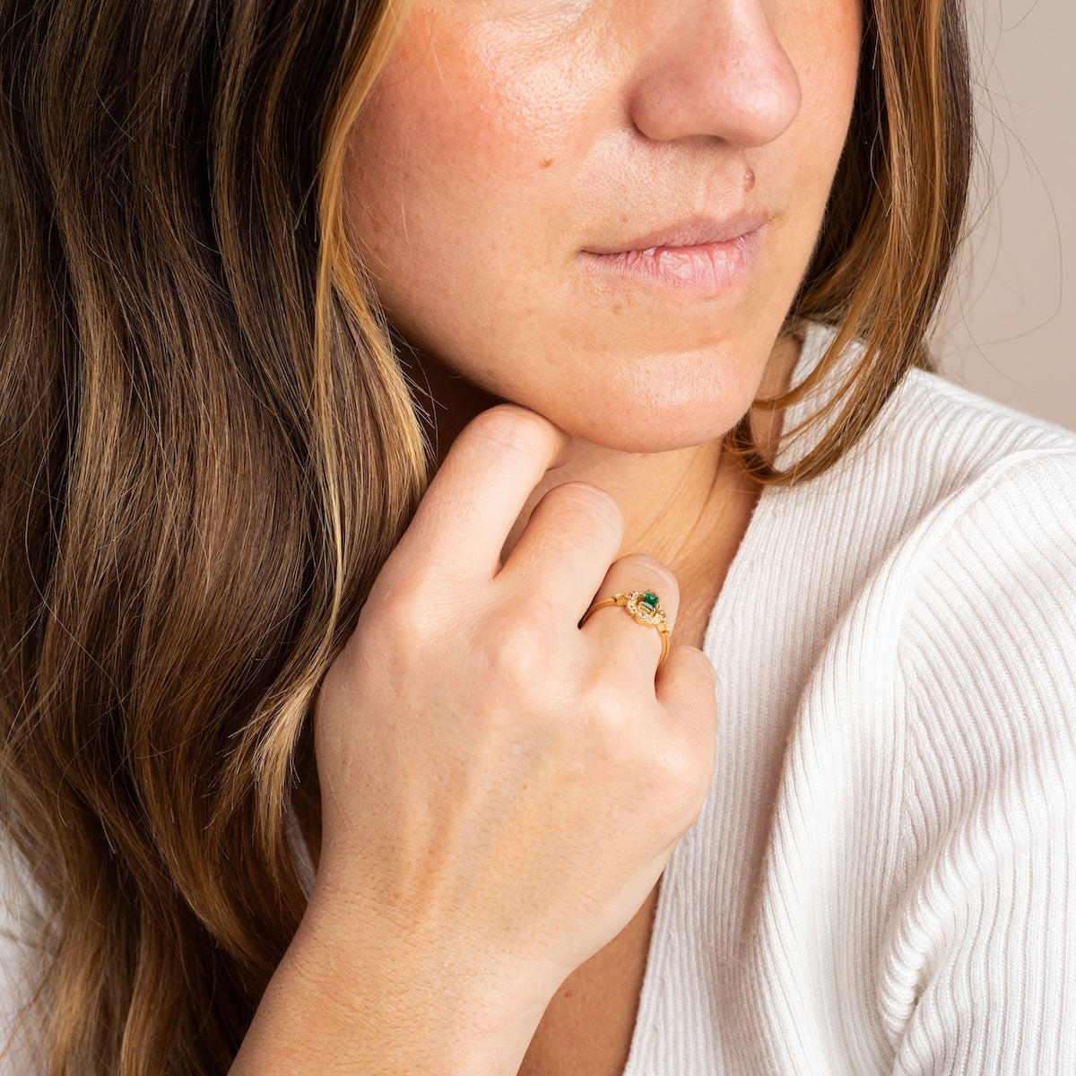 14k Vintage Inspired Emerald Shield Ring-Koogrl