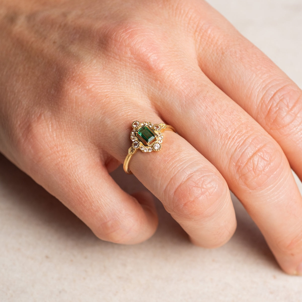 14k Vintage Inspired Emerald Shield Ring-Koogrl