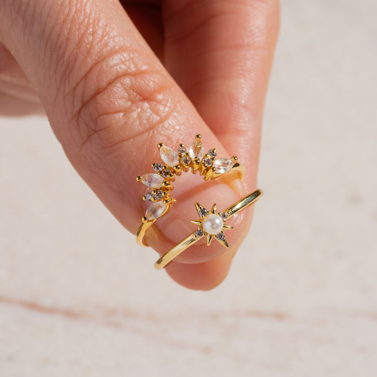 Rainbow Moonstone Sunrise Arc Ring-Koogrl