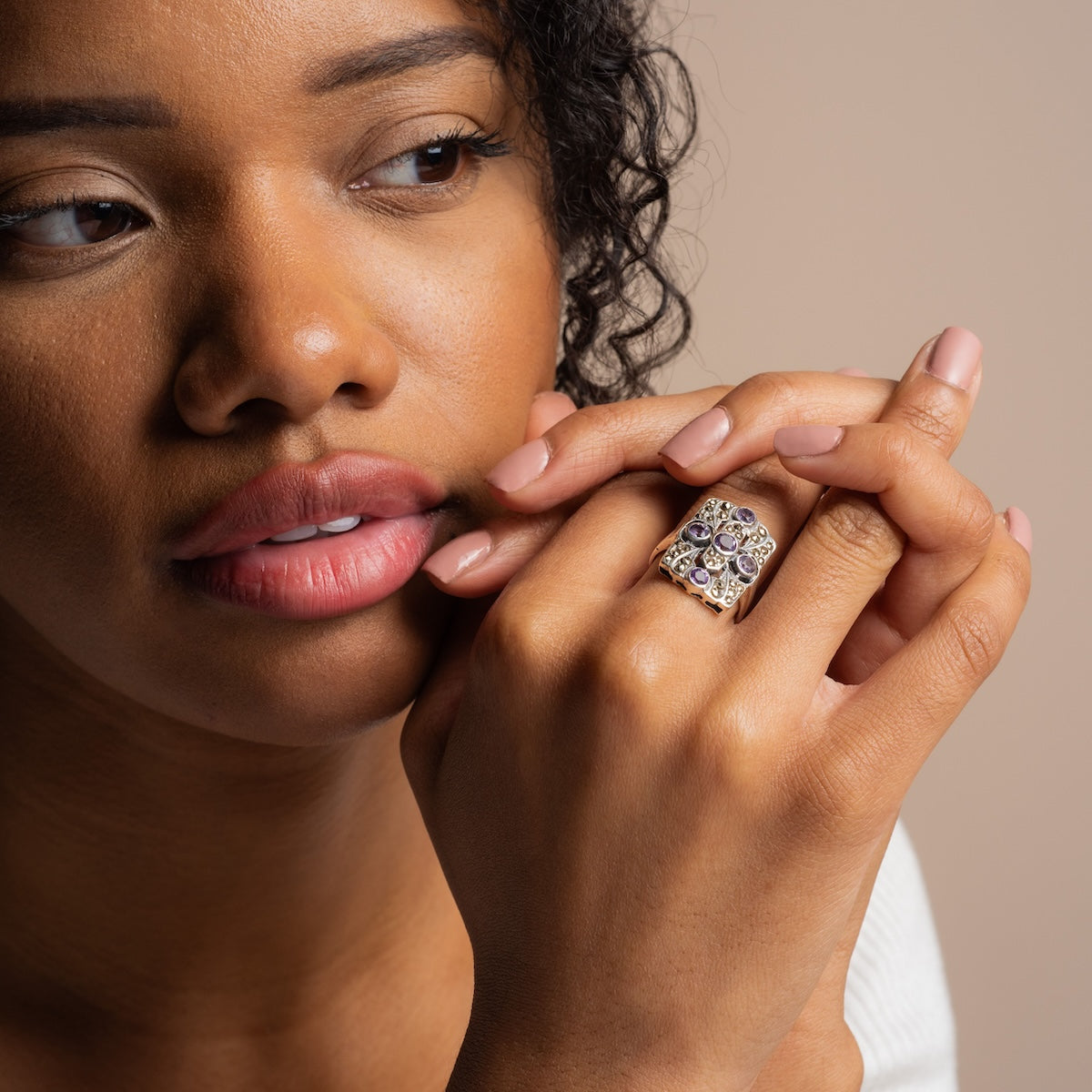 Vintage Silver Amethyst Mid Century Art Deco Ring-Koogrl