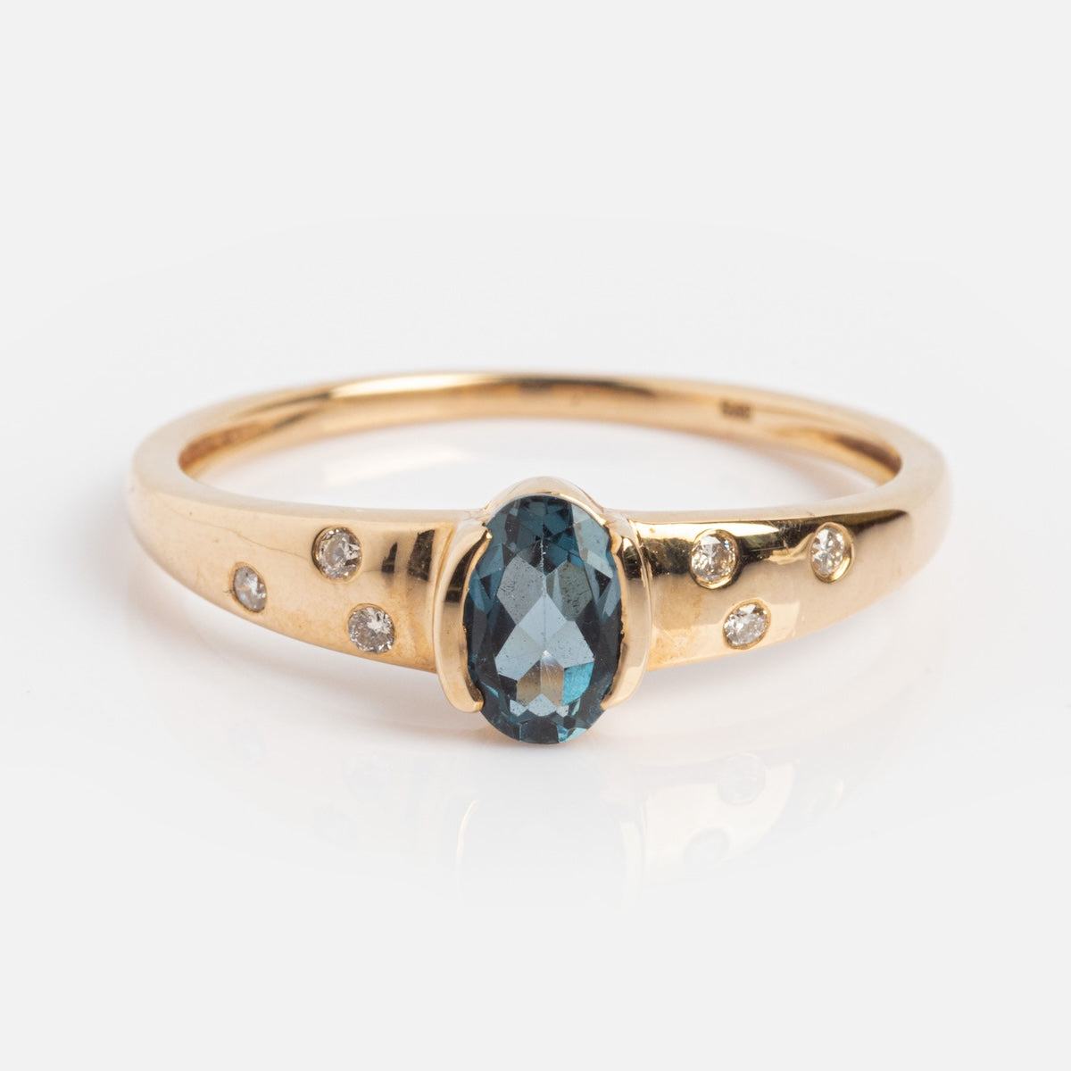 Solid Gold London Blue Topaz Modern Signet Ring-Koogrl