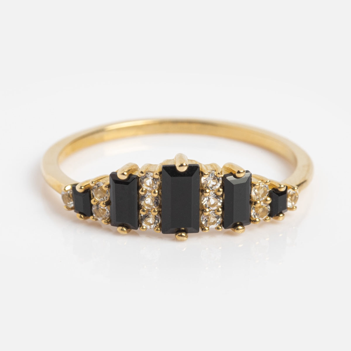 Solid Gold Black Agate Crown Ring-Koogrl