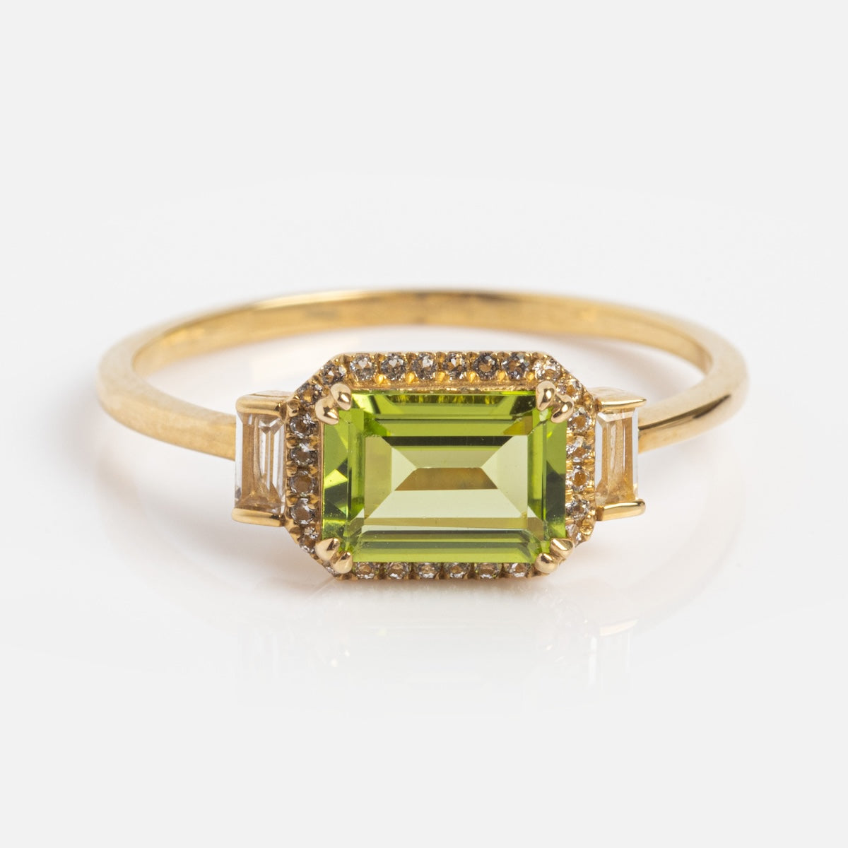 Solid Gold Vintage Inspired East West Peridot Ring-Koogrl