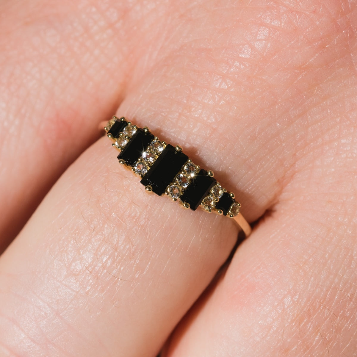 Solid Gold Black Agate Crown Ring-Koogrl