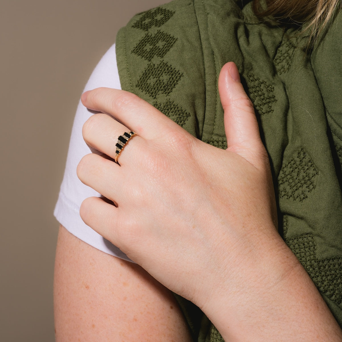 Solid Gold Black Agate Crown Ring-Koogrl